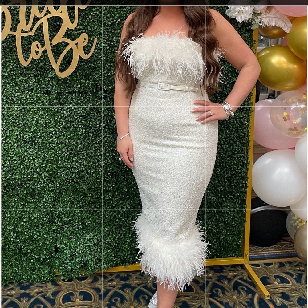 nails for gold sequin dress Celina Asymmetric White Dress